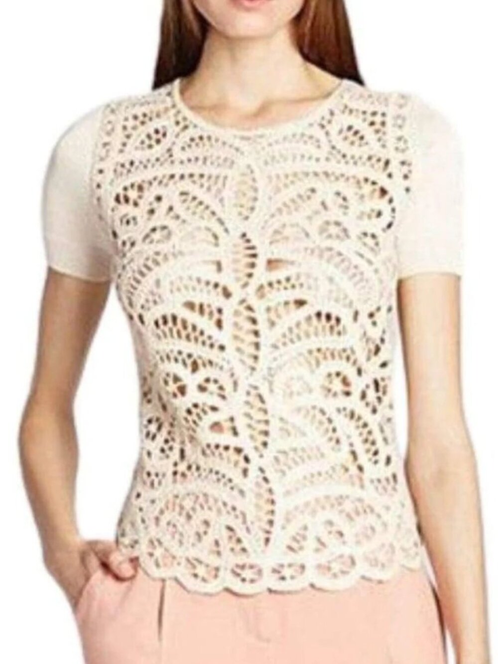 NWOT BCBGMAXAZRIA Lace Crochet Silk Blend Top - Size Small
